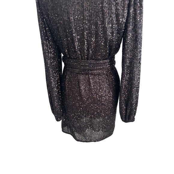 AUDREY 3 PLUS 1 Black Sequin Robe Wrap Dress Size Medium - Picture 7 of 10